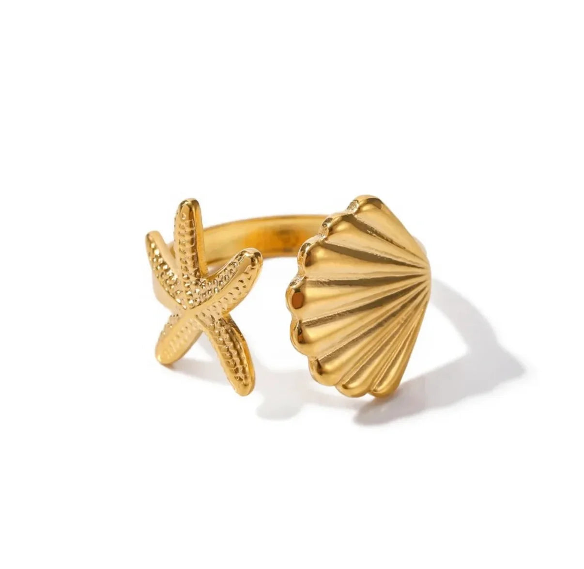 Seastar Shell Ring – Adjustable | 18K Gold-Plated Stainless Steel